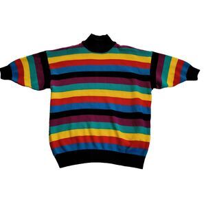 Vintage Venezia Sportswear Sweater Womens One Size Rainbow Stripe Mock Neck 90s
